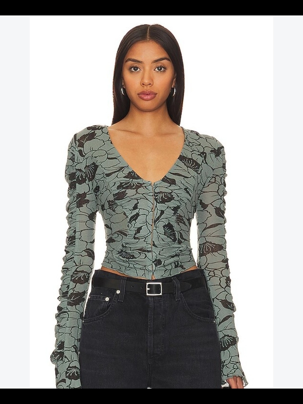 Free People Ruched Long-Sleeve Crop Top